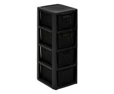 BranQ - Home essential - Estantería en diseño de ratán, plástico Polipropileno sin bisfenol A, Color Negro, 29,5 x 24 x 64,2 cm, 4 cestas