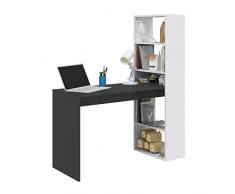 Habitdesign Mesa de Ordenador, Escritorio con Estanteria Reversible, Blanco Artik y Gris Antracita, Modelo Duplo, Medidas: 120 cm (Ancho) x 53 cm (Fondo) x 144 cm (Alto)