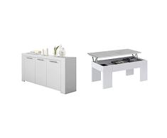 Habitdesign Aparador, Buffet Moderno, Armario Auxiliar Comedor + Mesa De Centro Elevable, Mesita De Salón O Comedor, Modelo LC