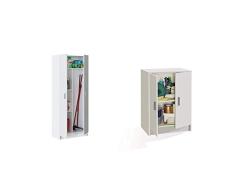 Habitdesign 007142O - Armario Multiusos escobero de 2 Puertas, Color Blanco Mate + Kawai A4 - Mueble Armario Multiusos bajo 2 Puertas, Color Blanco