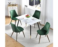 MEUBLE COSY Mesa Retro 110 cm Rectangular de Cocina, Juego de 4 sillas de Comedor de Terciopelo, Patas de Metal, Color Blanco + Verde, 110x70x75/46x53.5x83cm