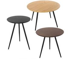 Set de 3 mesas auxiliares de Madera en Natural, Marron y Negro ø60x38+ø48x45+ø40x53 cm