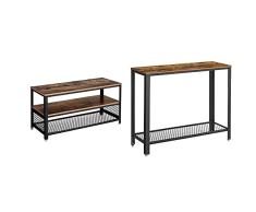 VASAGLE Gabinete Industrial para TV de hasta 43 Pulgadas, Soporte para TV, Consola + Vintage Mesa de Consola, Mesa de Entrada, Mesa Auxiliar para Salón