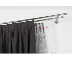 InCasa Barra Doble para Cortina, 20 mm. de diámetro, 280 cm. de Longitud, con tappo Chic en Acero cepilado – Completo