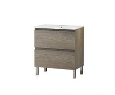 Baikal Conjunto Mueble de Baño con Lavabo, Mueble con Patas, en Varios Acabados, Melamina 16. Sin Espejo. Puerta + Cajón 80 cm Nebraska, Puro