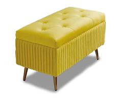 BAKAJI Puf Banco Banco Contenedor Reposapiés Dormitorio Revestimiento Terciopelo Rectangular Suave Almacenamiento Almacenamiento Plegable Estructura de Madera Grande (OCRA)