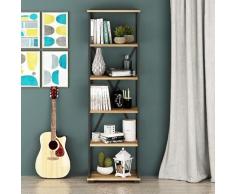 Homemania Librería Primon con Estante para Pared, Aglomerado Melamínico, Metal, Nogal, Negro, 51x30x162 cm