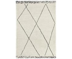 Mint Rugs Roha - Alfombra de Pelo Largo (160 x 230 cm, diseño gráfico Moderno, 100% Polipropileno, Pelo denso, Suave y Apto para Suelo Radiante), Color Crema y Negro