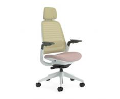 Steelcase Series 1 Silla de Oficina Ergonómica de Altura Ajustable, Soporte Lumbar y brazos Ajustables, Respaldo de Malla gris Transpirable y cómodo asiento en tejido beige/gris + reposacabeza