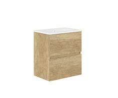 Baikal, Conjunto de baño Natura. Mueble de Baño de Fondo Reducido, con Lavabo cerámico. Distribución Dos Cajones. Mueble MONTADO. Dos Cajones sin Espejo. Fondo 39cm 50 cm Nature