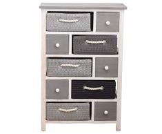 Rebecca Mobili Cómoda, Mueble con 5 cajones, Blanco Gris, Madera de Paulownia y Mimbre, Entrada baño, hogar contemporáneo, Dormitorio- Medidas: 83 x 56 x 27 cm (AxANxF) - Art. RE4324