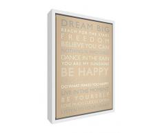 Feel Good Art Be Happy Giclée Lienzo Enmarcado Impreso con Solid Color Blanco Marco de Madera Surround, Madera, Beige, 64 x 44 x 3 cm
