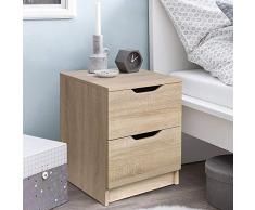 BAKAJI Mesita de Noche de Dormitorio con 2 cajones y asa de Ranura, diseño Moderno de Madera MDF Mueble de decoración del hogar, Dimensiones 50 x 40 x 40 cm (Roble)