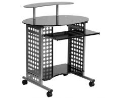 Flash Muebles Cassini Funda para Mesa de Ordenador, Metal, Cristal Negro/Marco Plateado, 88,9 x 67.31 x 14.61 cm