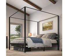 YITAHOME Marco de Cama de Metal con Dosel de 35,5 cm de Plataforma con cabecera incorporada Soporte de colchón de Listones de Metal Fuerte, sin Necesidad de somier, Negro, tamaño King