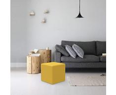 Homemania Puf Square, Cubo, Cuadrado Reposapiés, Madera, Terciopelo, Amarillo, 34 x 34 x 37 cm