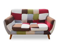 Menzzo Bombay - Sofá Fijo de 2 plazas, Madera, Tela, Multicolor, 135 x 75 x 79 cm