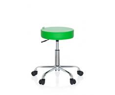 hjh OFFICE 729411 Taburete de Trabajo Operator II Piel sintética Verde, Taburete Giratorio sobre Ruedas, Taburete Rodante Regulable
