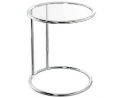 Mesa Auxiliar Redonda de Metal y Cristal en Cromado y Transparente ø45x52 cm