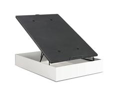 HOGAR24 ES | Canapé Abatible de Madera de Gran Capacidad | Color Blanco | Tapa 3D en Color Gris con Válvulas de Transpiración | Medida: 150x200 cm.