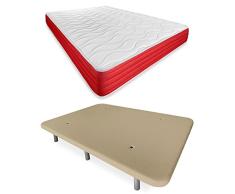 DUÉRMETE ONLINE - Cama Completa con Colchón Lite Reversible + Base Tapizada Reforzada Color Beige con 6 Patas Metálicas Roscadas, 90 x 190