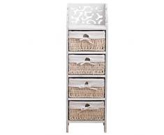 Rebecca Mobili Mesita de Noche con 4 cajones, cómoda de Madera Mimbre, Blanco, Estilo Shabby Vintage, Muebles Sala de Estar baño- Medidas: 98 x 29 x 22 cm (AxANxF) - Art. RE4295