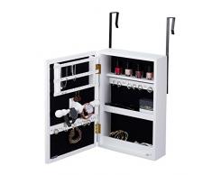 Relaxdays Joyero Armario para Colgar con Espejo, DM-Cristal, Blanco, 40 x 28 x 9 cm