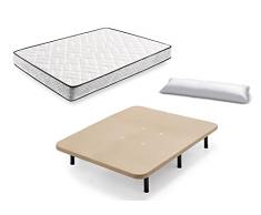 HOGAR24 ES Cama Completa - Colchón Flexitex + Base Tapizada 3D + 6 Patas de 32cm + Almohada de Fibra, 150x200 cm