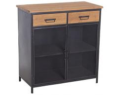 DRW Mueble de Entrada con 2 Puertas Rejilla de Metal y 2 cajones de Madera DM en Negro y Natural 80x40x85cm