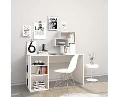 Homemania Escritorio Ermes con Estantería Integrada, Aglomerado Melamínico, Blanco, 130 x 60 x 75 cm