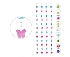 Relaxdays Cortinas con Conchas, Ventana, Puerta & Balcón, Divisorias, 180 cm, 4 Uds, Cisnes, Mariposa, Azul, nácar, Metal, Turquesa, Rosa y Blanco