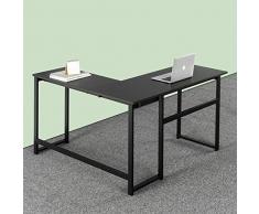 ZINUS Luke 135 cm Escritorio metálico negro de esquina | Escritorio para ordenador en forma de L | Escritorio de oficina | Montaje sencillo y sin pernos