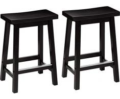 Amazon Basics Taburete de madera sólida, de cocina, con asiento tipo montura, altura hasta encimera, juego de 2, 61 cm de altura, color negro