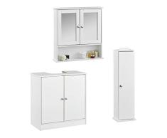 CARME Gatsby Juego de Muebles de baño de 3 Piezas, Almacenamiento Debajo del Fregadero, botiquín montado en la Pared con gabinete de Almacenamiento con Espejo portarrollos de Papel higiénico - Blanco