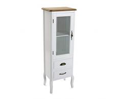 Versa 21080039 Vitrina Asis con 2 cajones y Puerta con Cristal, Madera de Pino de Nueva Zelanda, Blanco y Natural, 120 x 30 x 40 cm