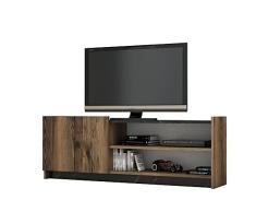 Mesa TV,100% Tablero de aglomerado rechapado en melamina, Color Oscuro Nogal Negro Mármol
