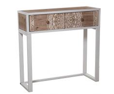 Mesa de Entrada Consola con 2 cajones de Madera, DM y Metal Decorados en Natural y Blanco 80x28x78cm