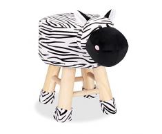 Relaxdays Taburete Infantil Animal Forma de Cebra con Funda Extraíble, Madera, 34,5 X 28 cm