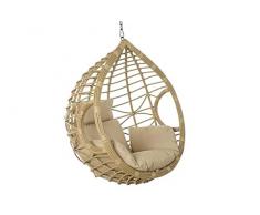 DRW Sillon Colgante de Jardin de Ratan Sintetico Natural y Beige 90X70X110 cm
