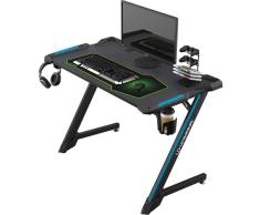 Ultradesk Space V2 | Escritorio para Juegos con Alfombrilla De Ratón XL, LED RGB, Estante para Regletas, Estante para Juegos | Estructura De Aluminio Resistente, Negro, Patas En Forma De Z, 113x61 cm