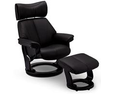 Ibbe Design Sillón Relax Sillón Reclinable con Reposapiés Negro Reclinación Manual Toledo Tapizado en Cuero, Ajustable