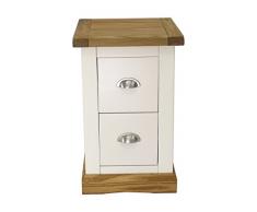 Puntas para Tornillos de Armario 2 cajones Petite mesilla de Noche Armario con Mango de Cromo/Falda Biselado, Madera, Color Blanco
