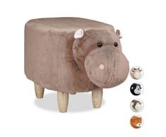 Relaxdays Taburete Infantil Acolchado con Forma Animal de Hipopótamo, Madera, 35 X 32 cm