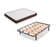 HOGAR24 ES Cama Completa - Colchón Viscobrown Reversible + Somier Lama Ancha + 4 Patas de 32cm, 135x190 cm