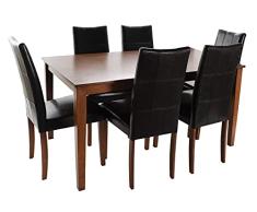 DT MB-178750 Mesa Comedor con Sillas Roble PU, Marrón/Negro, 150 x 90 x 74 cm