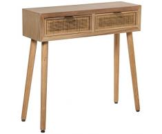 DRW Mesa de Entrada con 2 cajones de Madera DM y ratán en Natural 80x25x78cm, alt.Patas 60cm