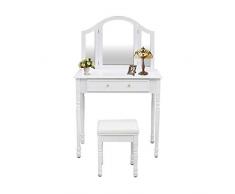 Sotech - Mesa de Maquillaje, Tocador, 1 cajón grande, 3 espejos, Blanco, Material: MDF, Tamaño del espejo: 80,0 x 59,9 cm