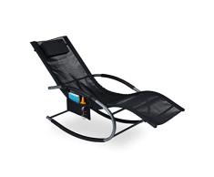 Relaxdays Tumbona de Relax para jardín, ergonómica, función balancín, Capacidad de Carga de 150 kg, Almohada y Bolsa, Color Negro, 50% poliéster 40% Acero 10% Espuma