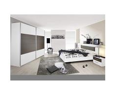 Rauch Möbel Dormitorio Barcelona, Compuesto por Cama de 160 x 200 cm y Armario de Puerta Flotante Ancho 226 cm, Secciones, Madera, Blanco Alpino, seducción de Color Gris Lava, 206 x 491 x 210 cm