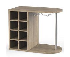 BAKAJI Estantería de Vino de licores de Pared o Mesa, Estructura de Madera Bodega con 2 estantes, 8 plazas, Soporte para Botellas y Estante para Copas de Metal, 42 x 52 x 28 cm (Roble)